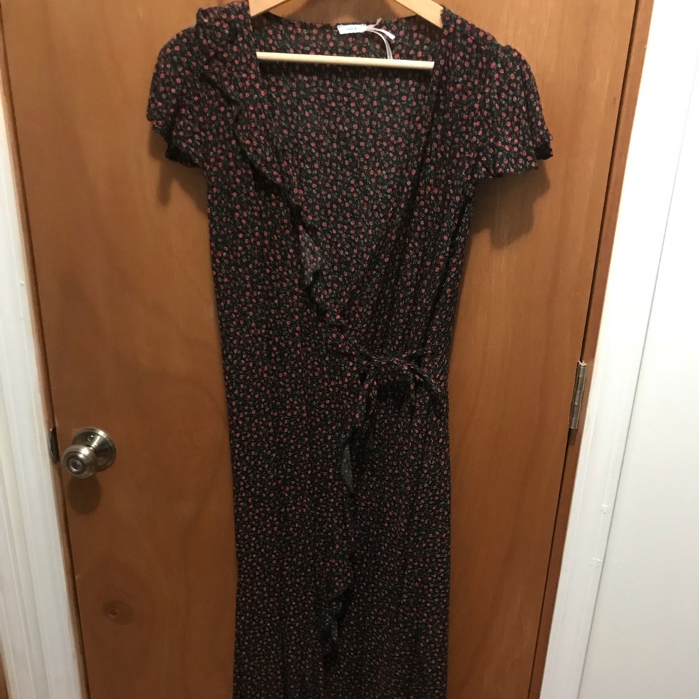 Black with rose pattern wrap dress